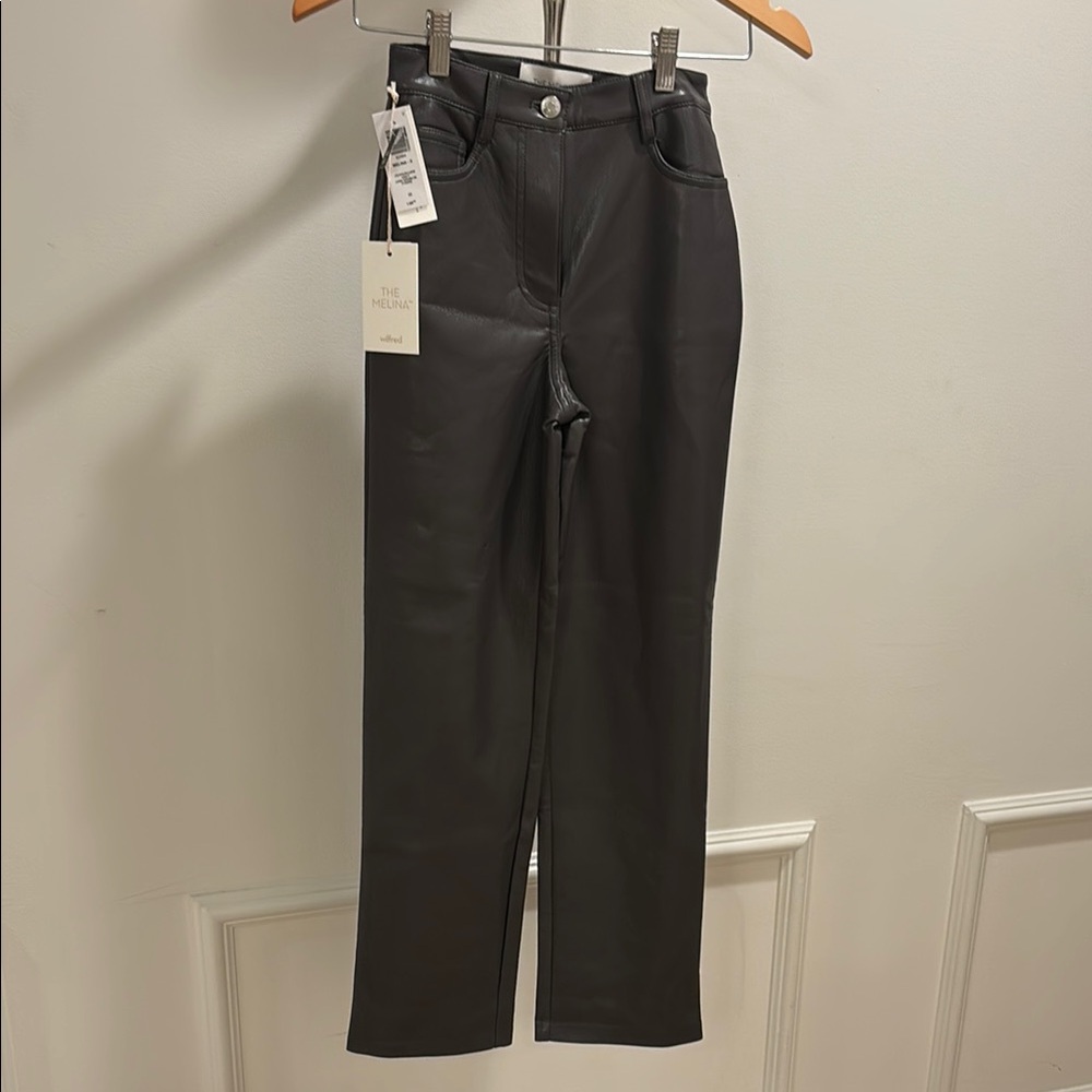 Wilfred Black Straight Leg Leather Pants